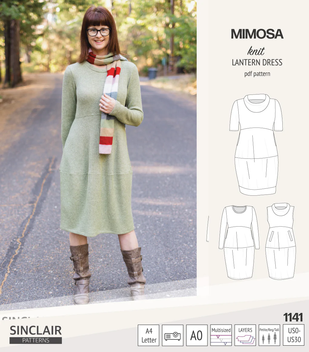 Mimosa lantern style knit dress with a cowl and pockets (PDF) - Image 55