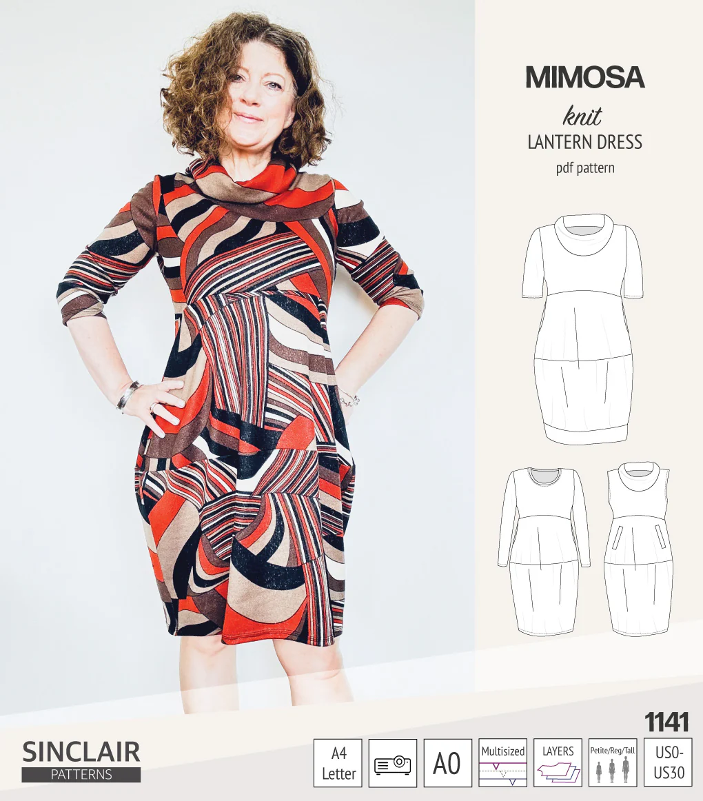 Mimosa lantern style knit dress with a cowl and pockets (PDF) - Image 6