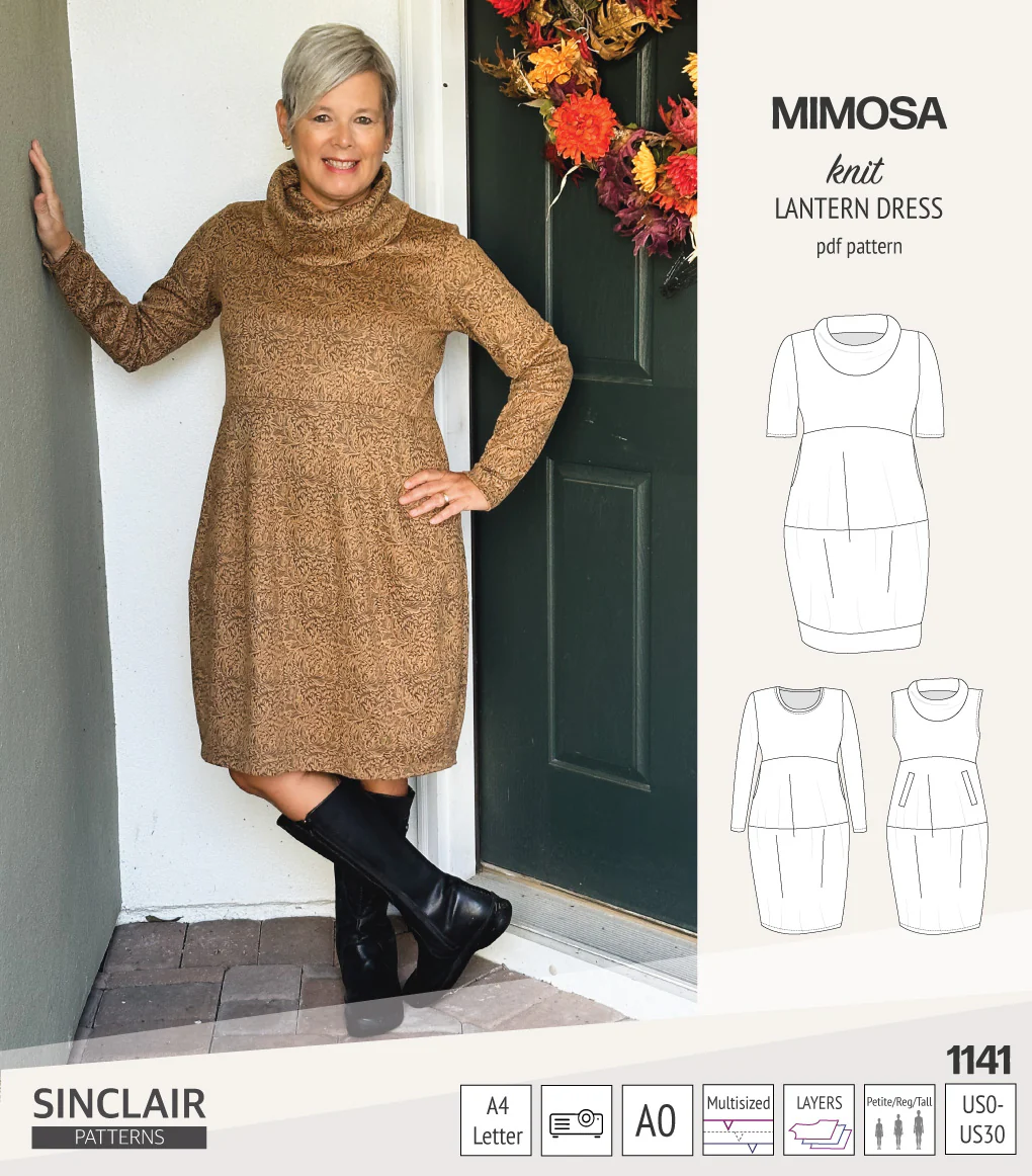 Mimosa lantern style knit dress with a cowl and pockets (PDF) - Image 7