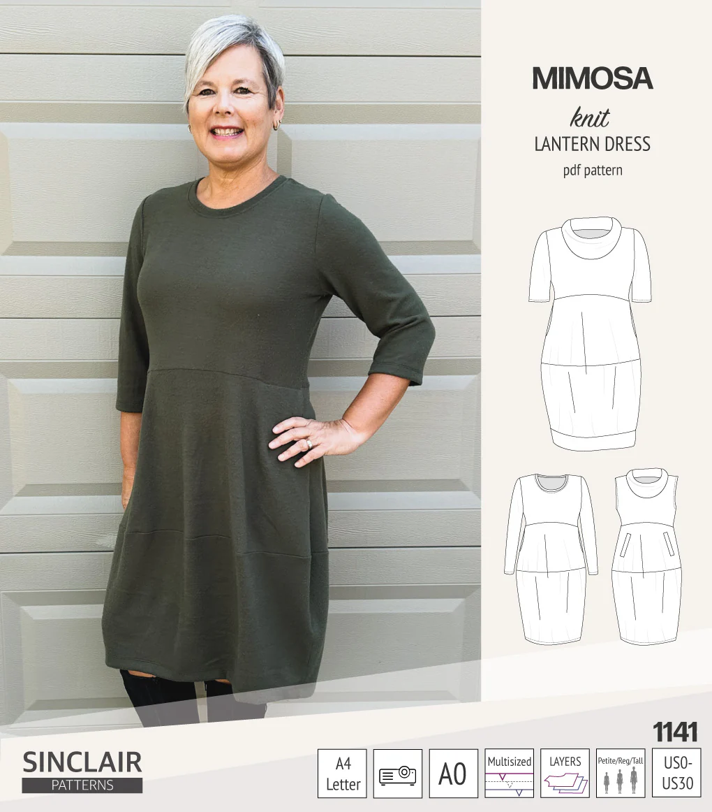 Mimosa lantern style knit dress with a cowl and pockets (PDF) - Image 8