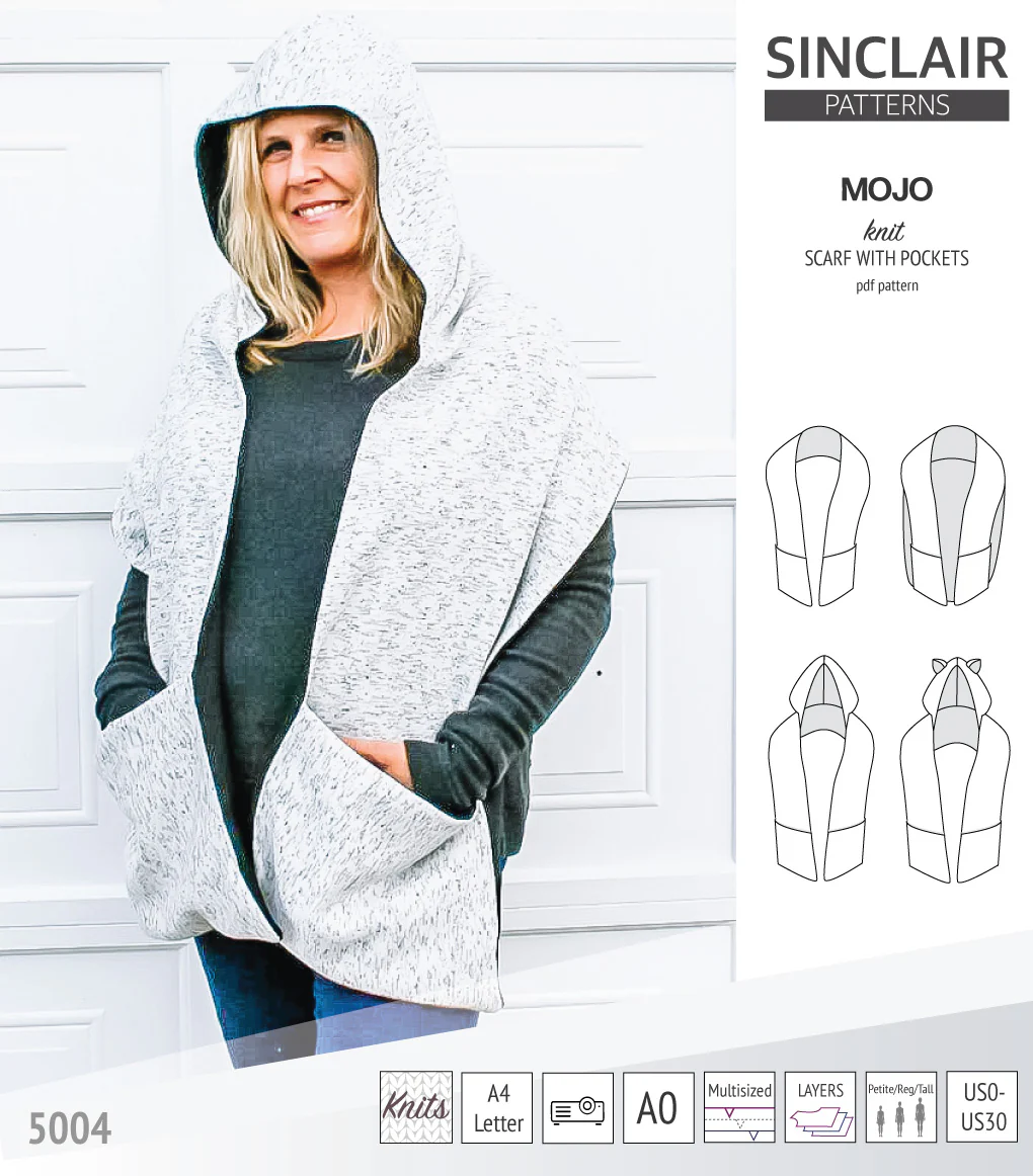 Mojo knit/woven scarf with a hood, a cape, pockets and ears (PDF) - Image 10