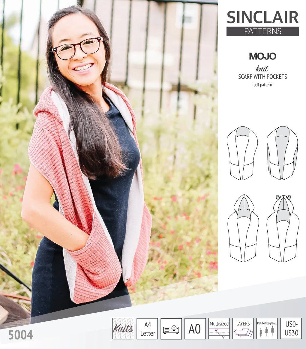 Mojo knit/woven scarf with a hood, a cape, pockets and ears (PDF) - Image 11