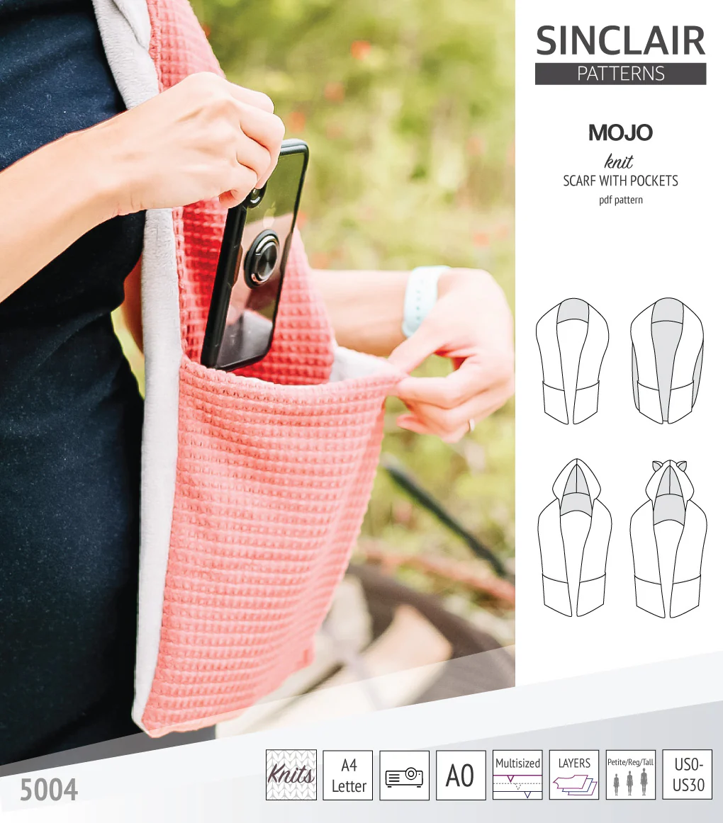 Mojo knit/woven scarf with a hood, a cape, pockets and ears (PDF) - Image 12