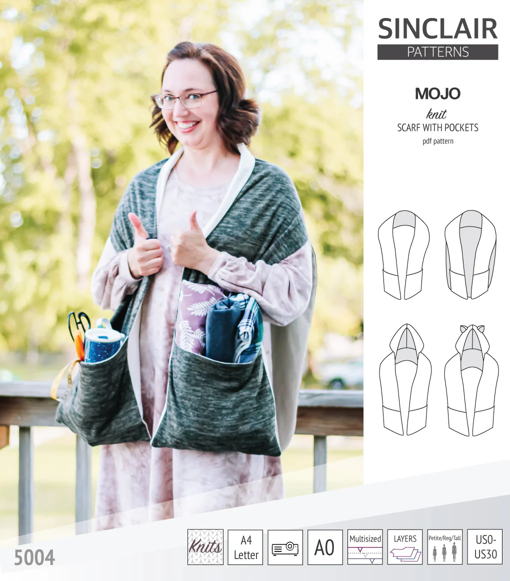 Mojo knit/woven scarf with a hood, a cape, pockets and ears (PDF) - Image 13