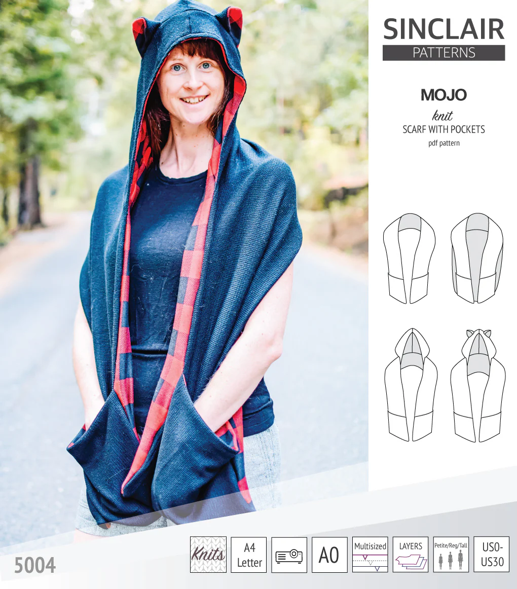 Mojo knit/woven scarf with a hood, a cape, pockets and ears (PDF) - Image 14