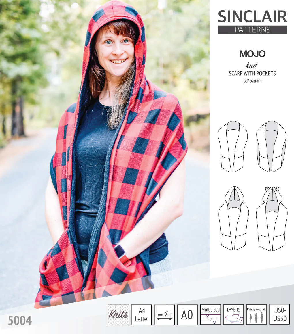 Mojo knit/woven scarf with a hood, a cape, pockets and ears (PDF) - Image 15