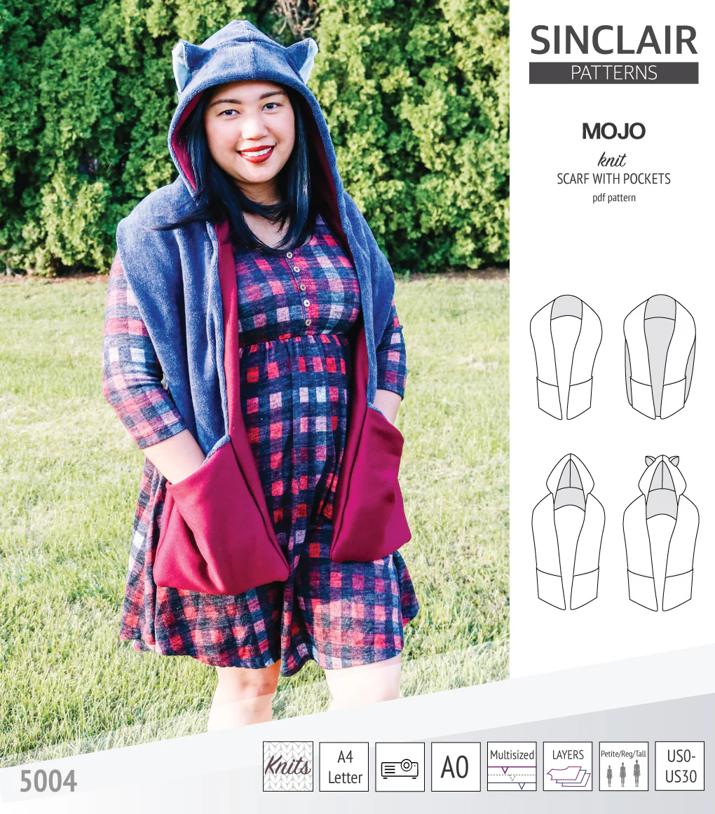 Mojo knit/woven scarf with a hood, a cape, pockets and ears (PDF) - Image 16