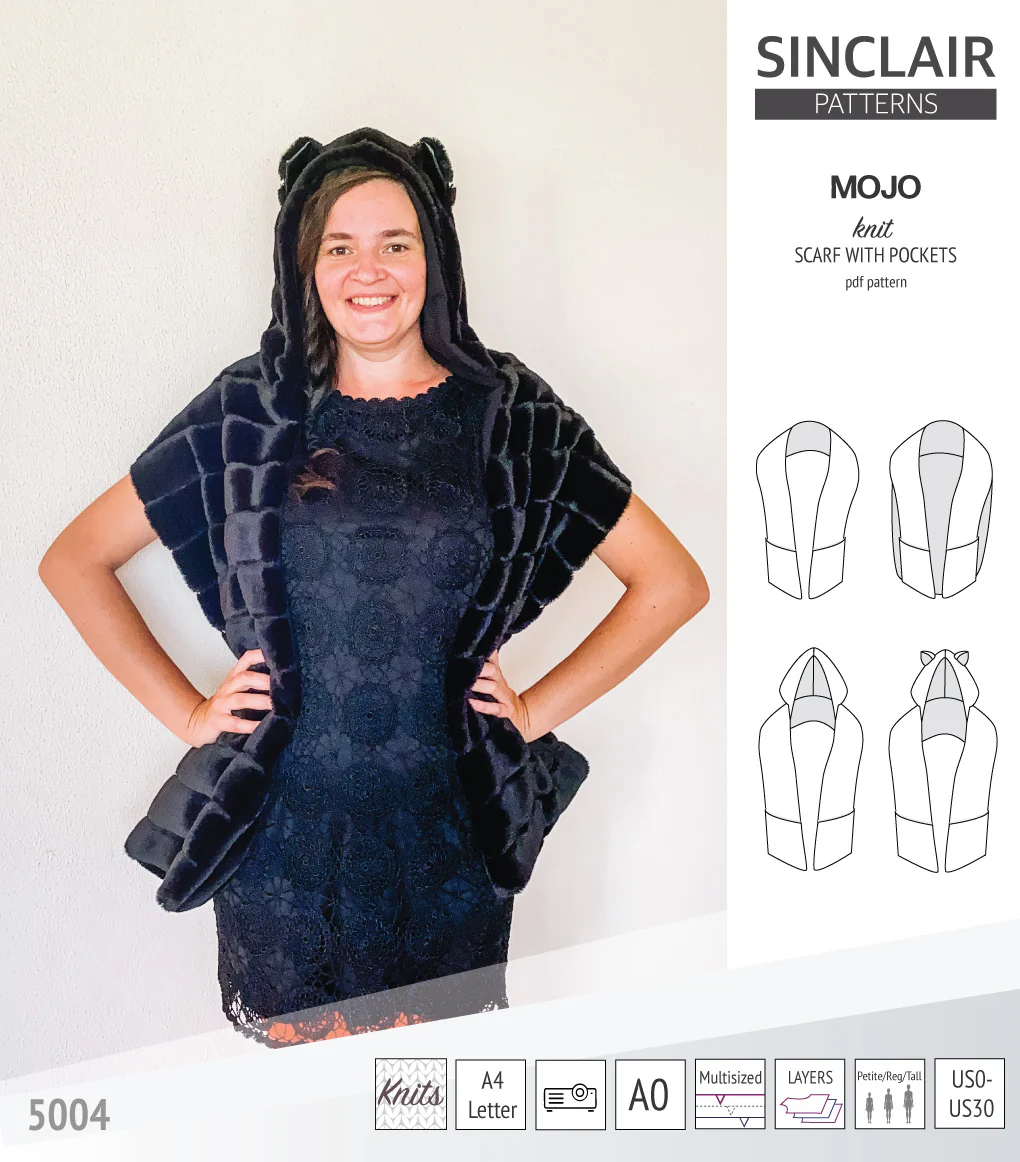 Mojo knit/woven scarf with a hood, a cape, pockets and ears (PDF) - Image 24