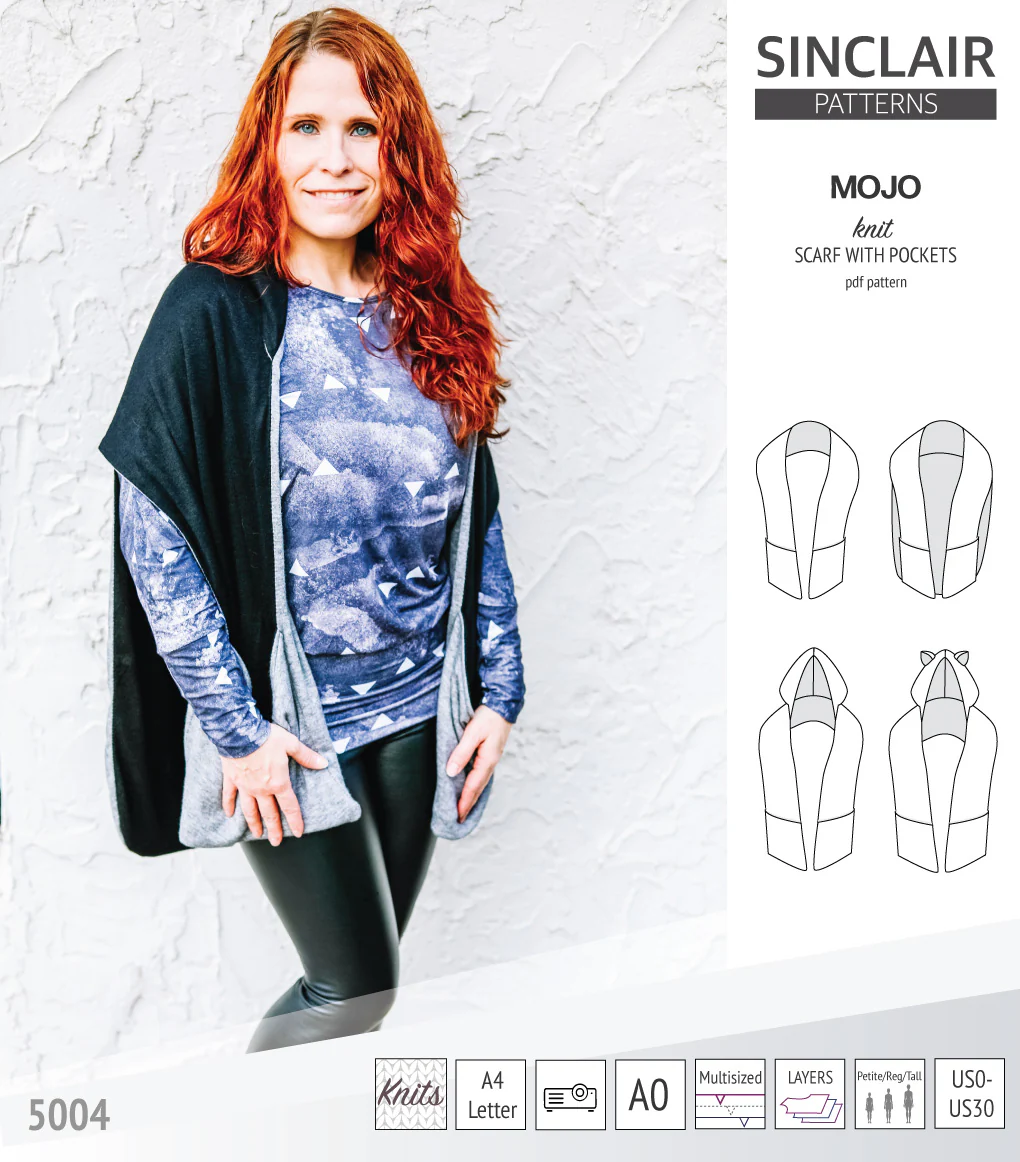 Mojo knit/woven scarf with a hood, a cape, pockets and ears (PDF) - Image 8