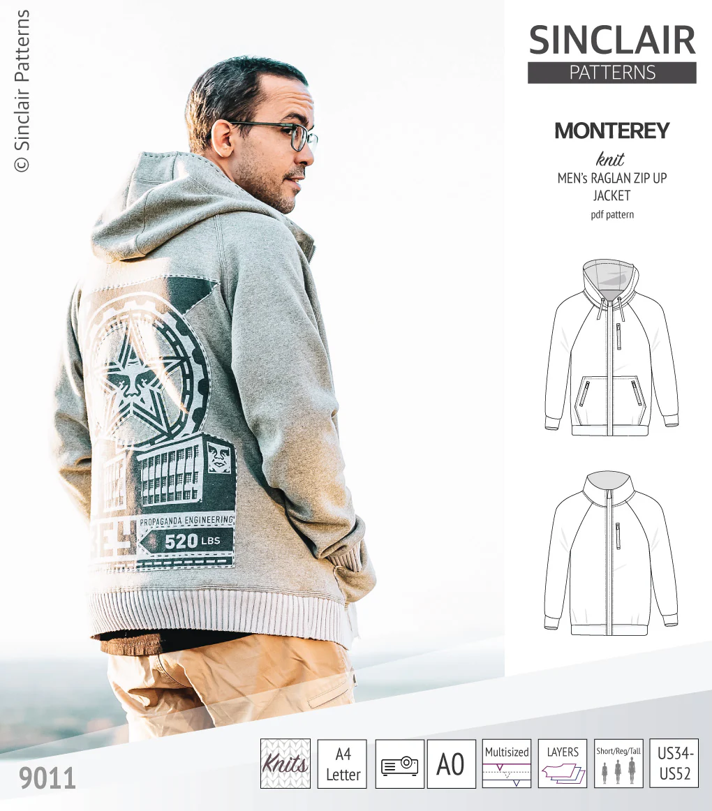 Monterey zippered knit raglan jacket for men (PDF) - Image 14