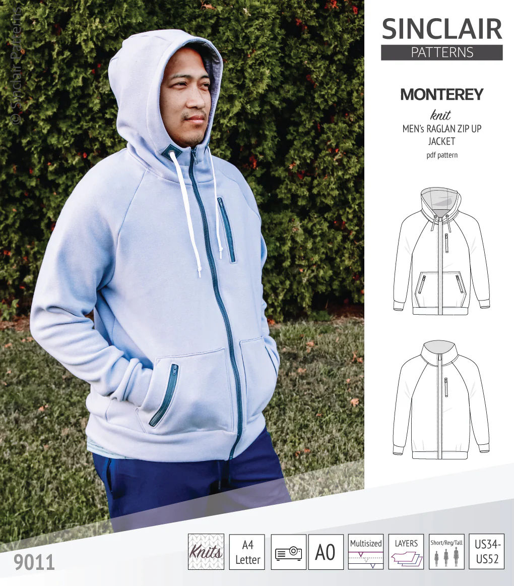 Monterey zippered knit raglan jacket for men (PDF) - Image 4