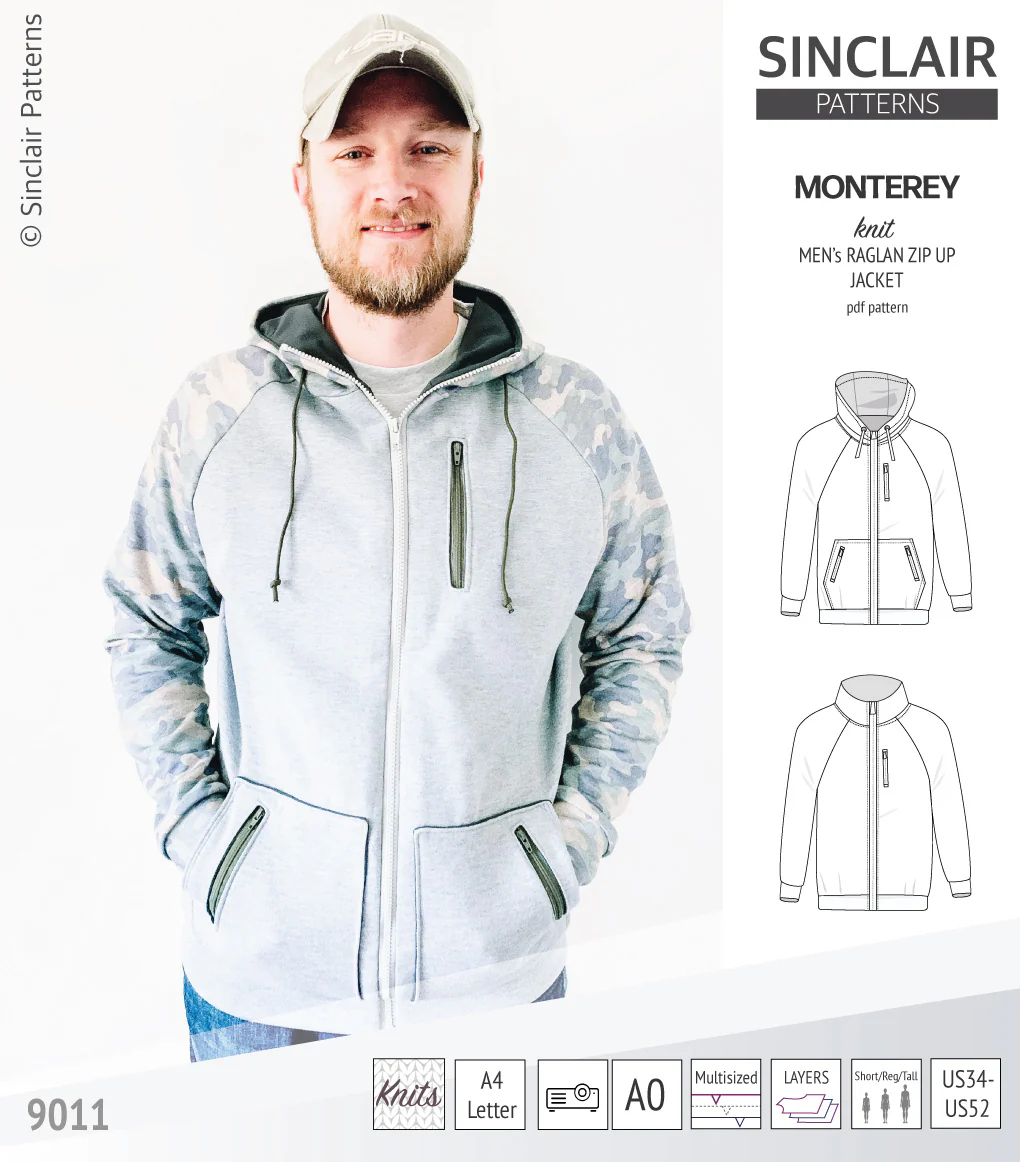 Monterey zippered knit raglan jacket for men (PDF) - Image 6