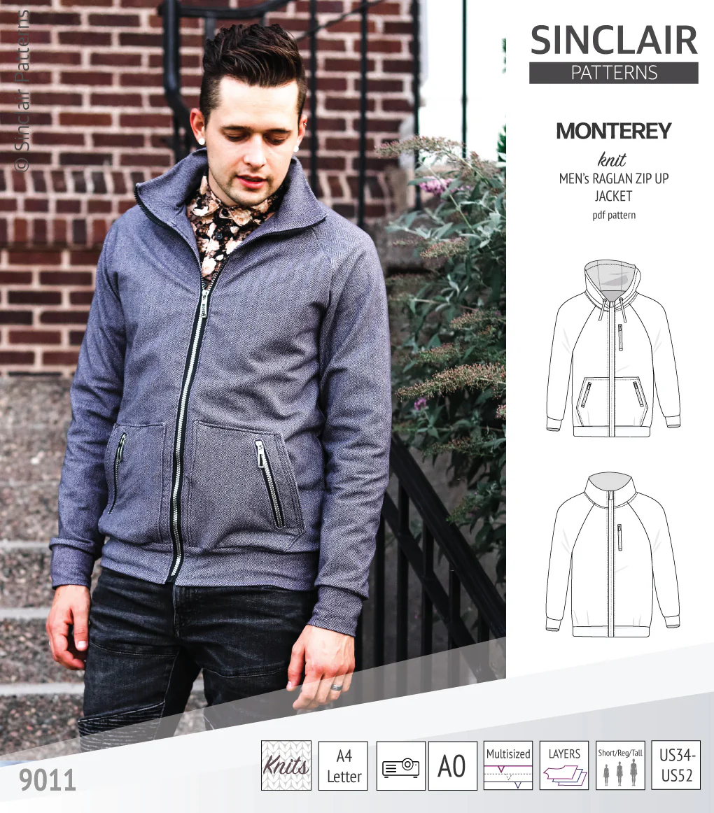 Monterey zippered knit raglan jacket for men (PDF) - Image 9
