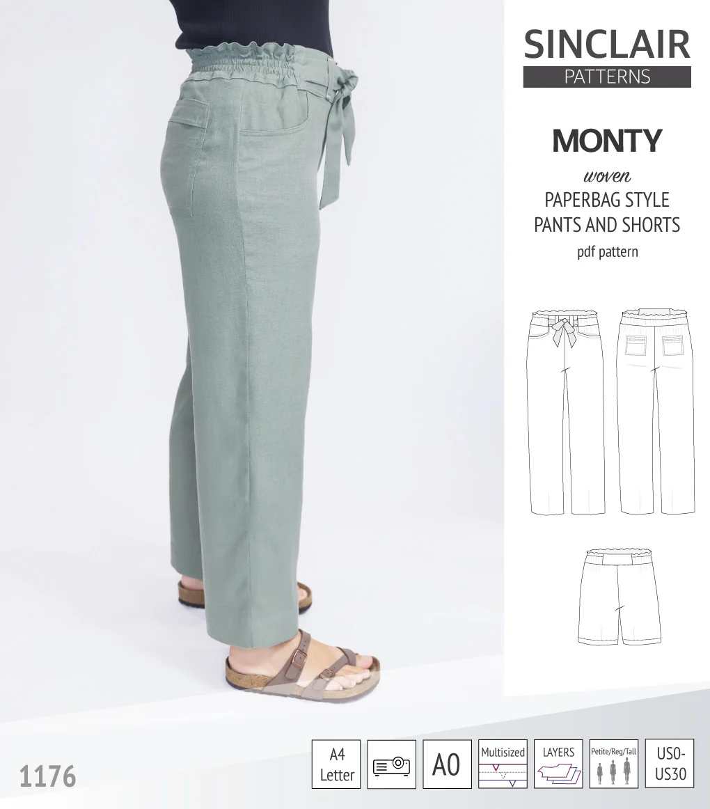 Monty paperbag style woven pants and shorts with ties (PDF) - Image 2