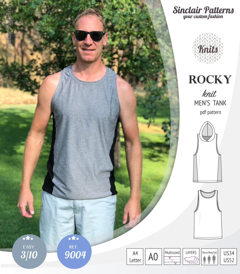 Rocky semi fitted knit tank with optional panels and a hood for men (PDF) - Image 10
