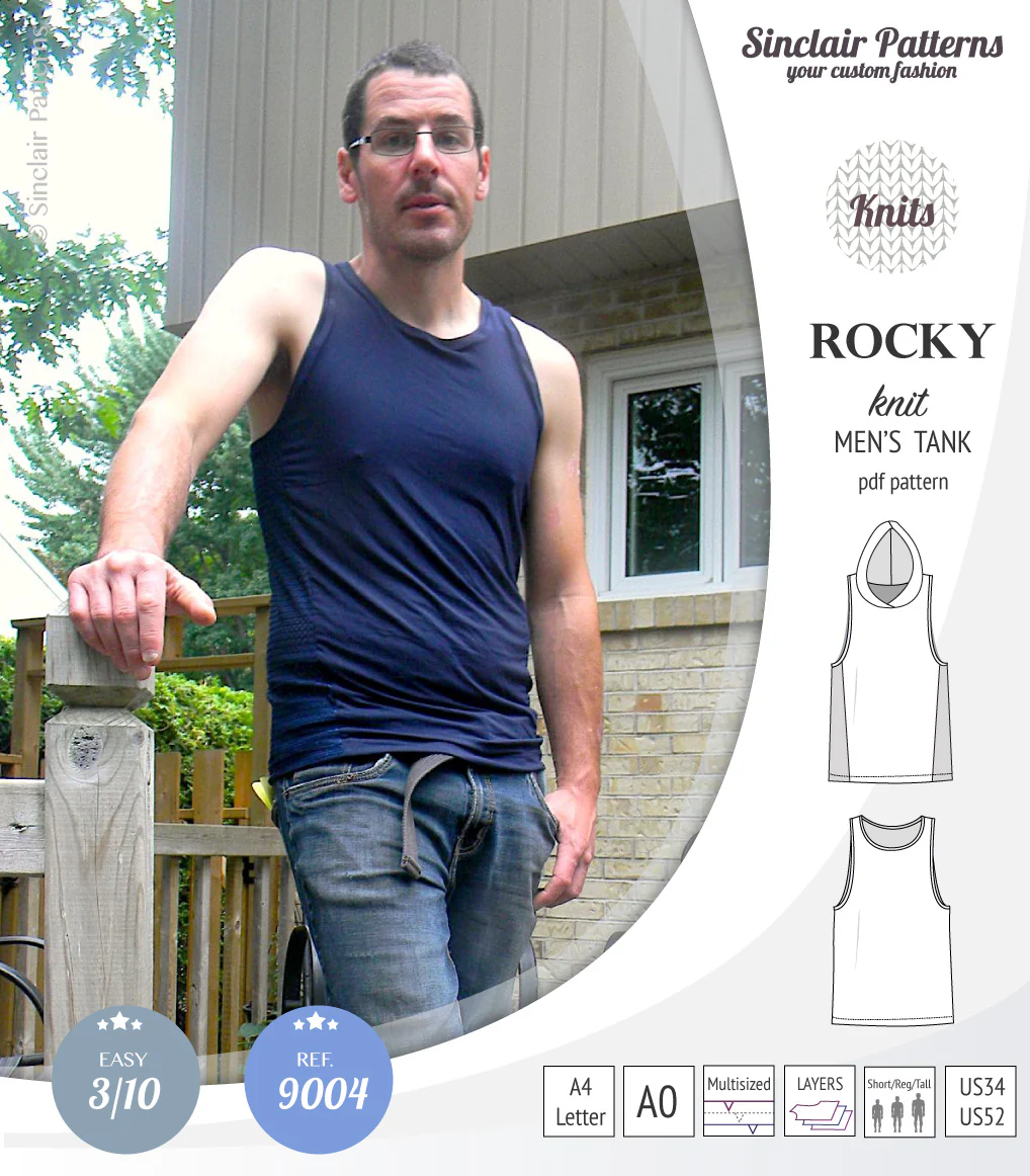 Rocky semi fitted knit tank with optional panels and a hood for men (PDF) - Image 12