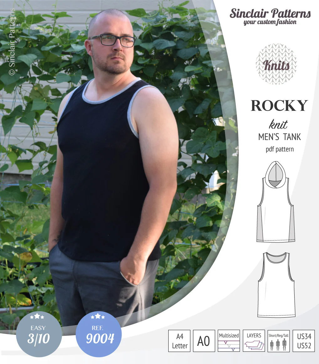 Rocky semi fitted knit tank with optional panels and a hood for men (PDF) - Image 13
