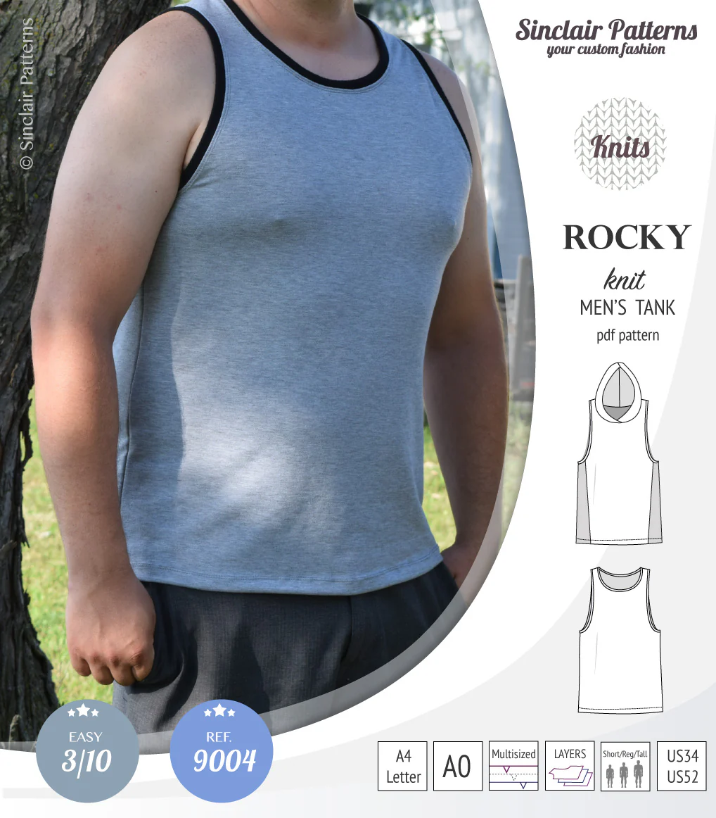 Rocky semi fitted knit tank with optional panels and a hood for men (PDF) - Image 14