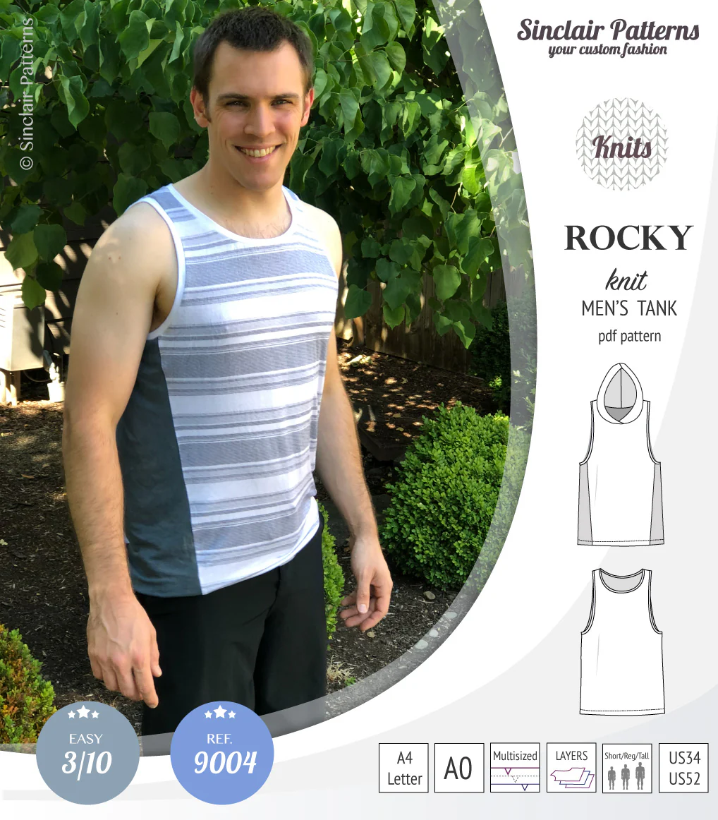 Rocky semi fitted knit tank with optional panels and a hood for men (PDF) - Image 15