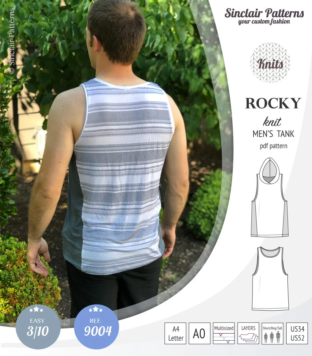 Rocky semi fitted knit tank with optional panels and a hood for men (PDF) - Image 16