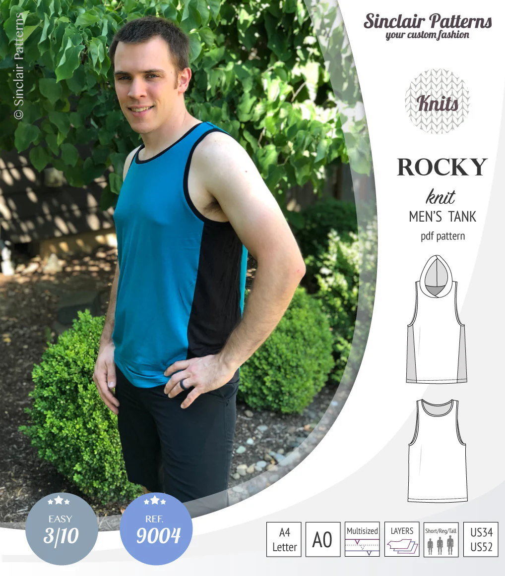Rocky semi fitted knit tank with optional panels and a hood for men (PDF) - Image 17