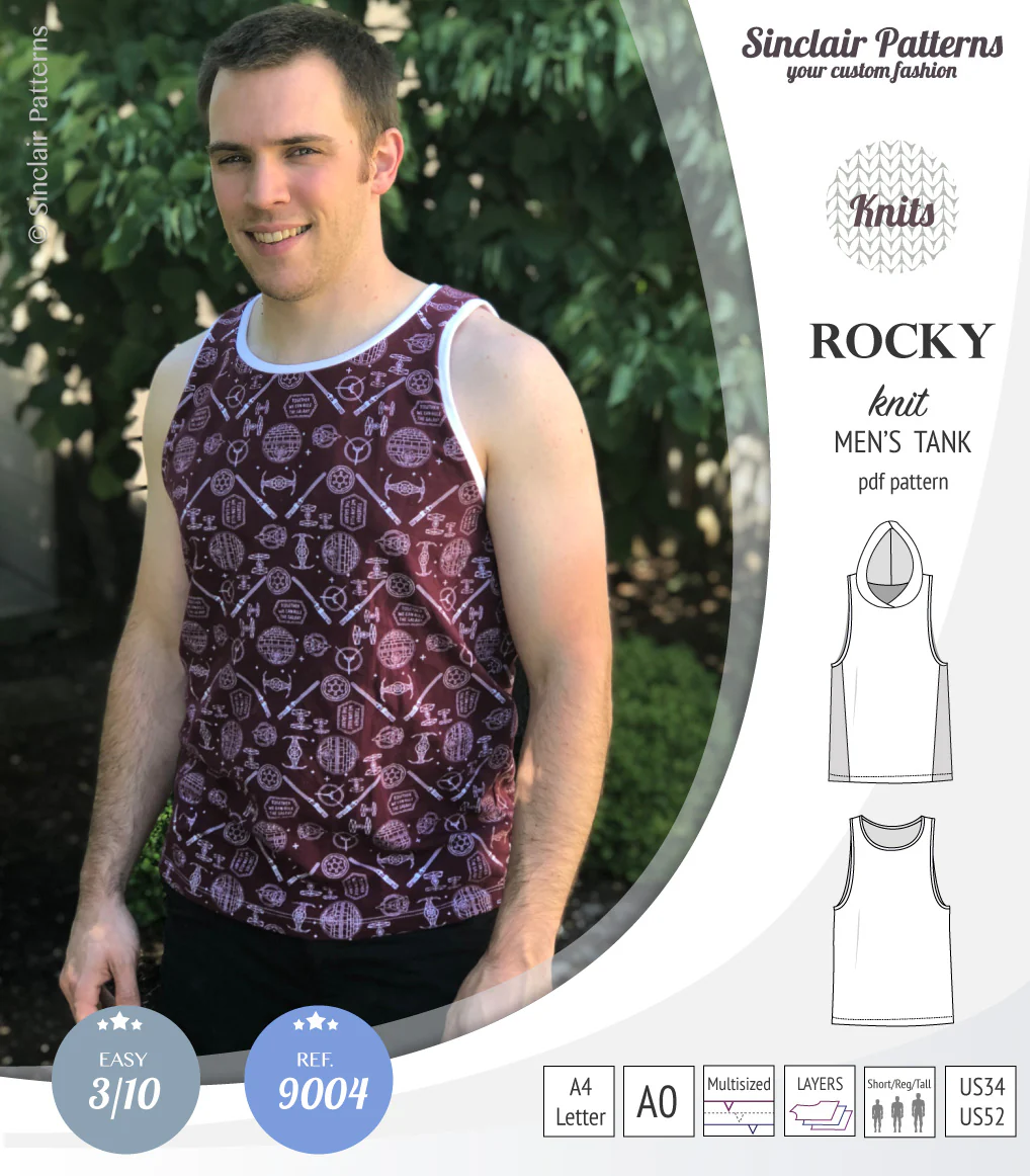 Rocky semi fitted knit tank with optional panels and a hood for men (PDF) - Image 18