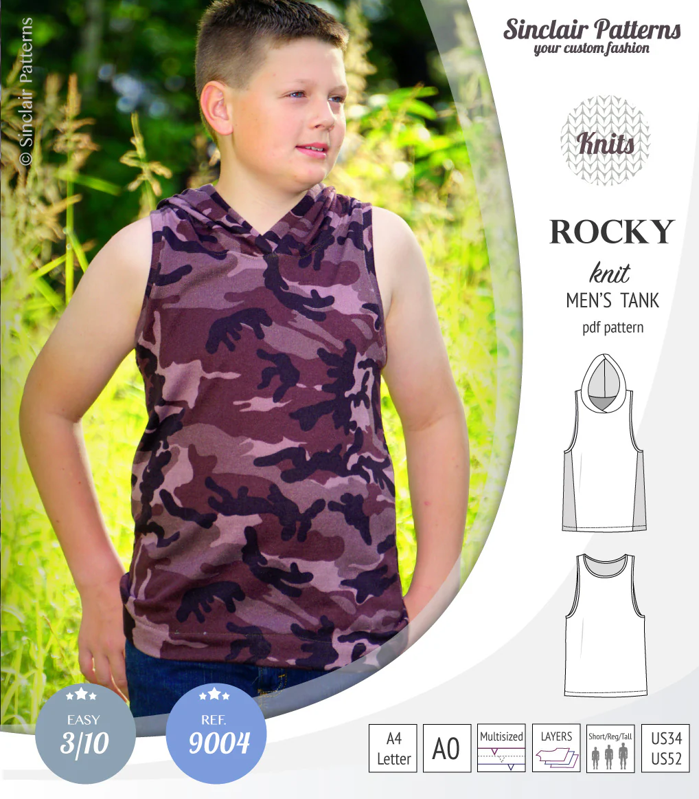 Rocky semi fitted knit tank with optional panels and a hood for men (PDF) - Image 19
