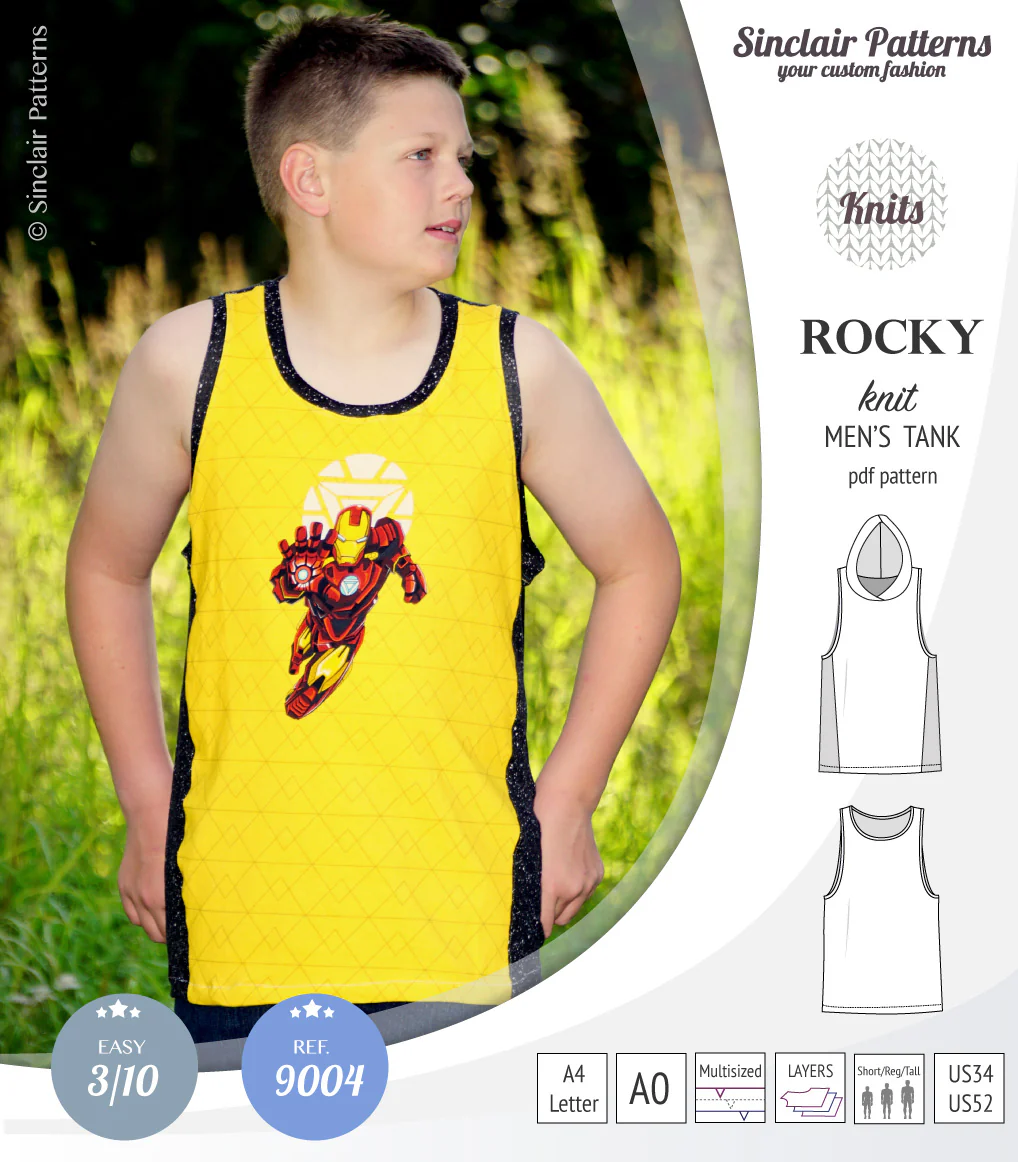 Rocky semi fitted knit tank with optional panels and a hood for men (PDF) - Image 20