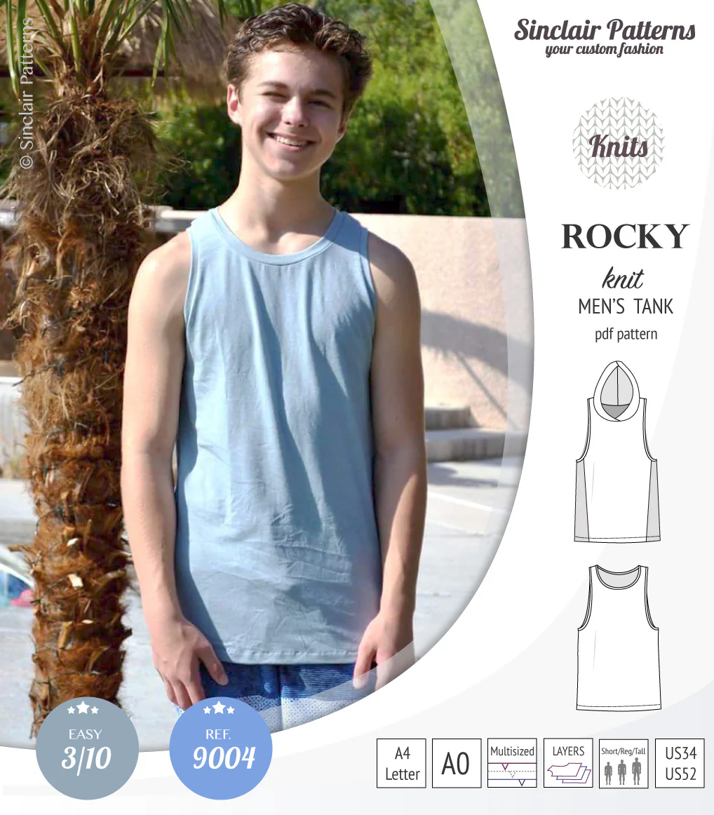 Rocky semi fitted knit tank with optional panels and a hood for men (PDF) - Image 21