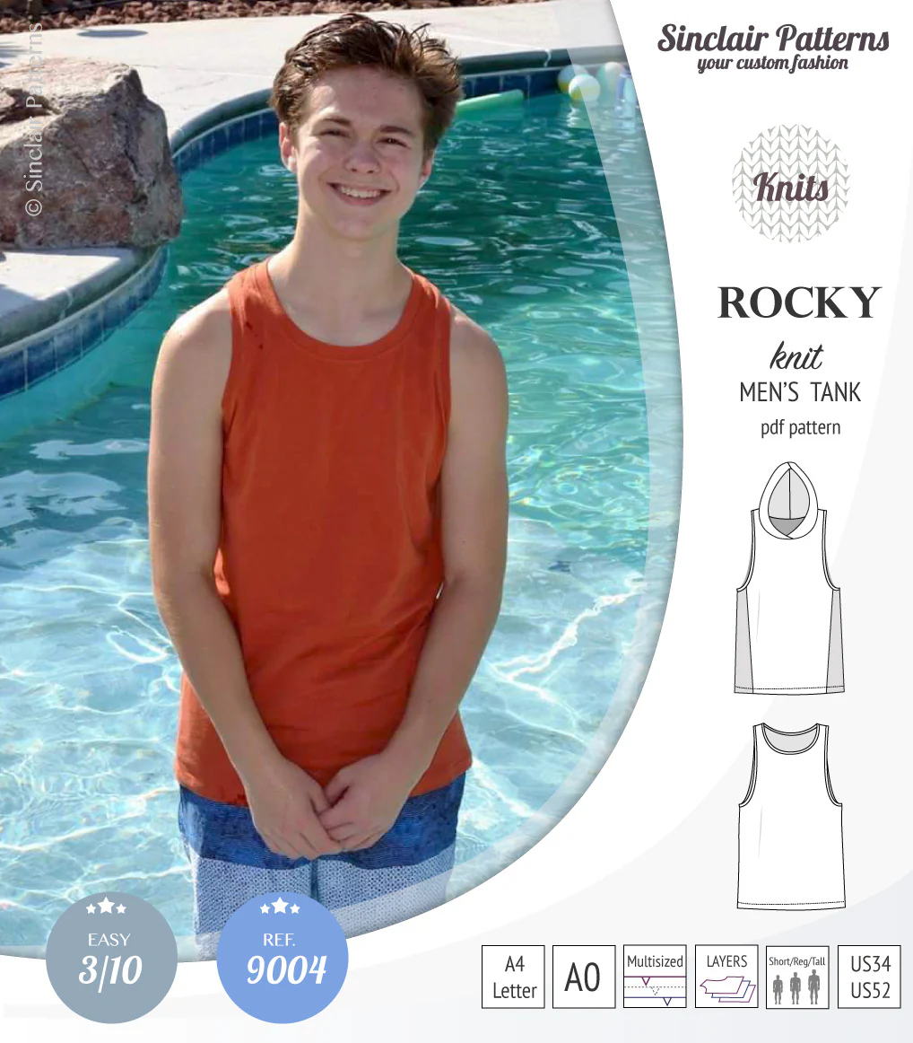 Rocky semi fitted knit tank with optional panels and a hood for men (PDF) - Image 22