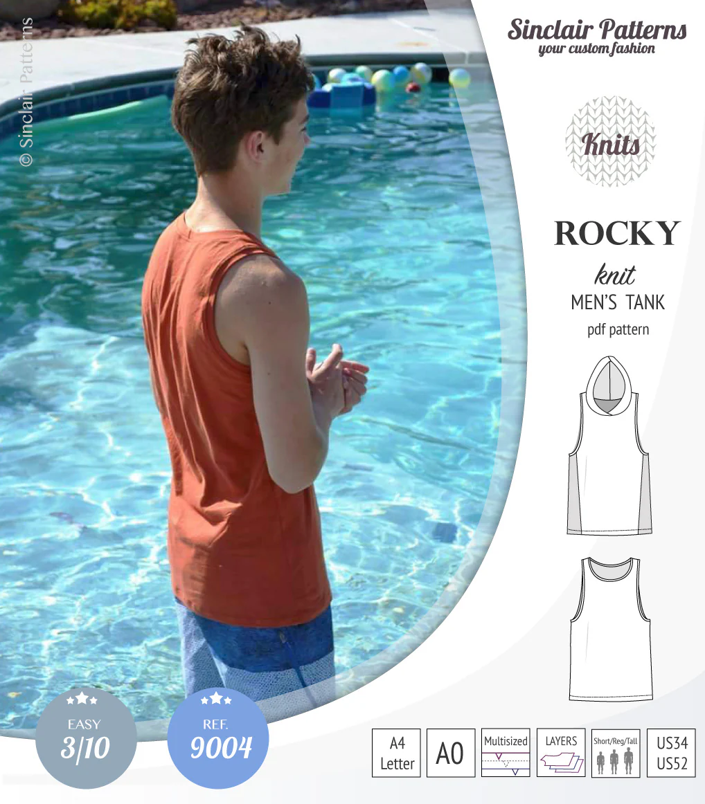 Rocky semi fitted knit tank with optional panels and a hood for men (PDF) - Image 23