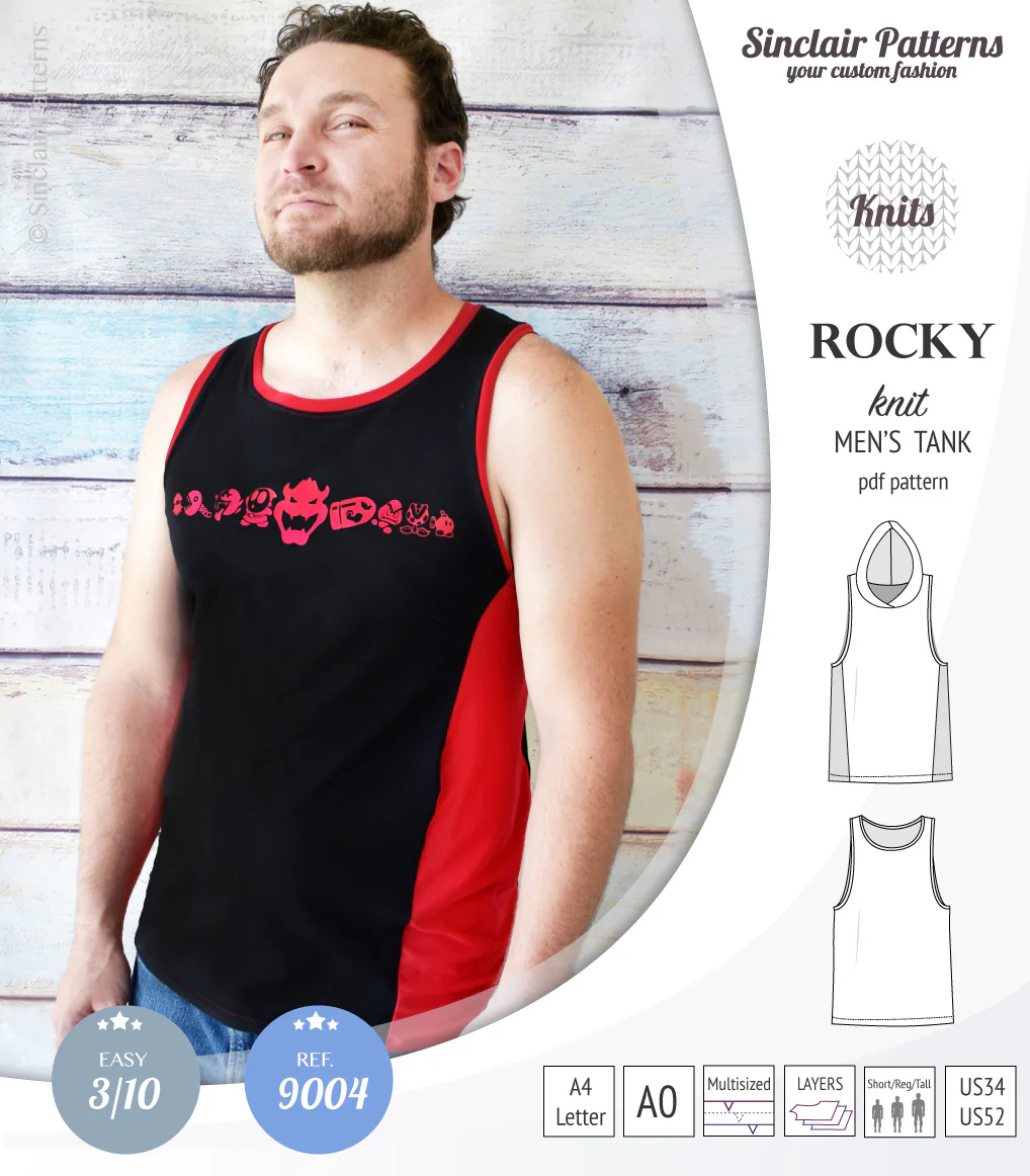 Rocky semi fitted knit tank with optional panels and a hood for men (PDF) - Image 24