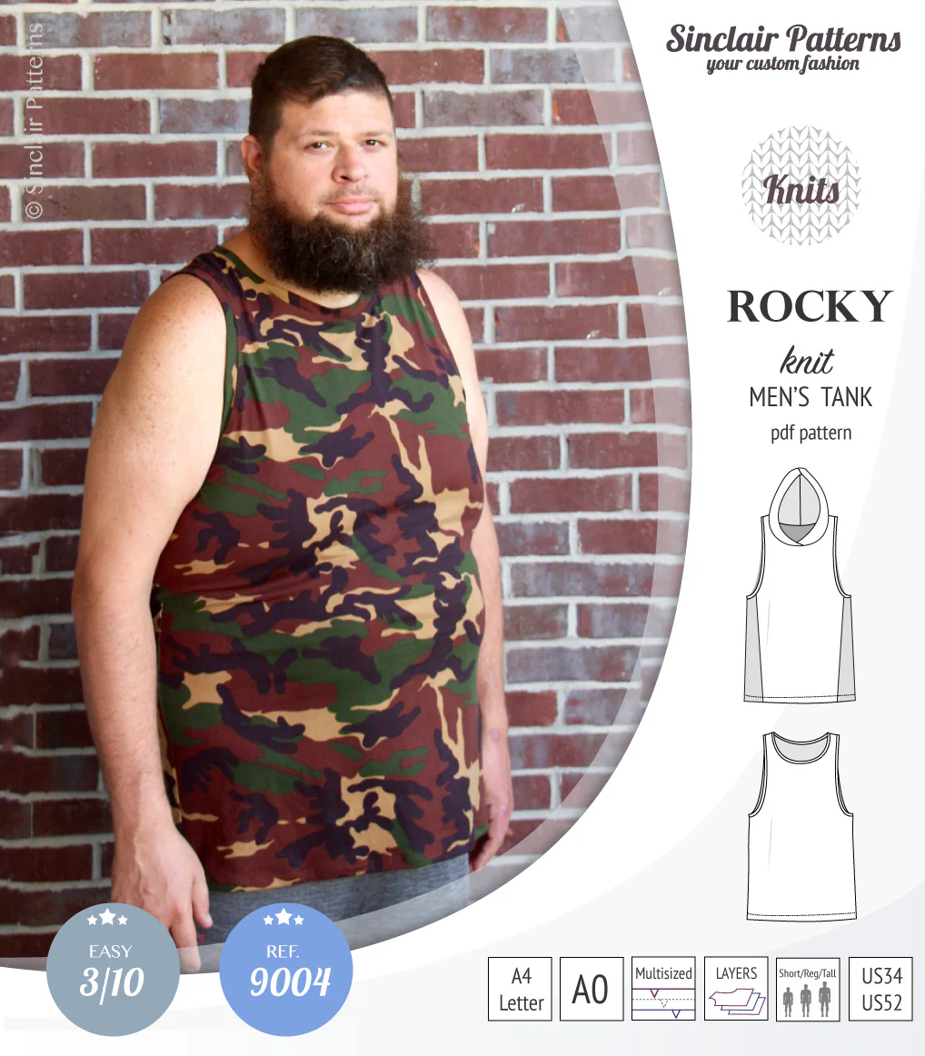 Rocky semi fitted knit tank with optional panels and a hood for men (PDF) - Image 25
