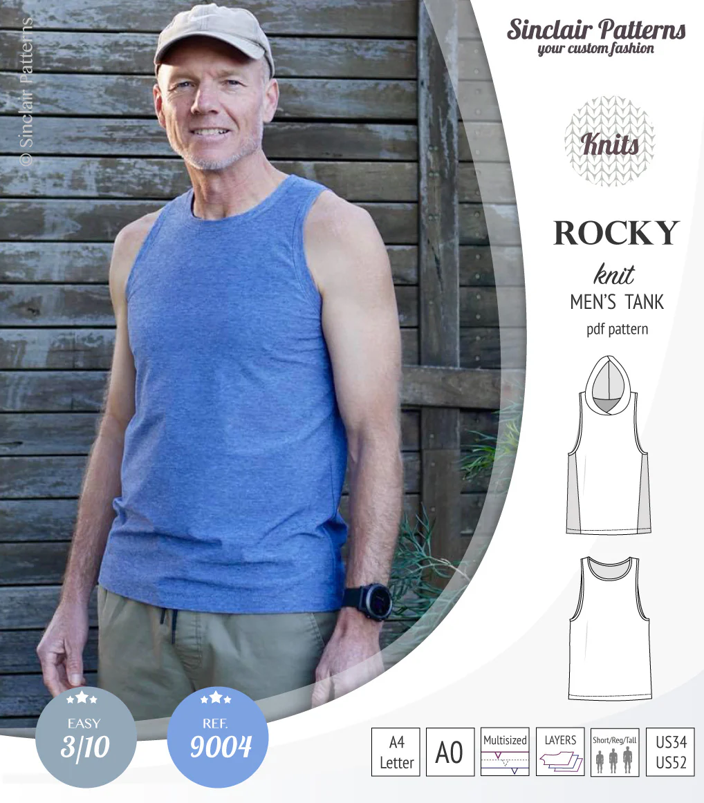 Rocky semi fitted knit tank with optional panels and a hood for men (PDF) - Image 26