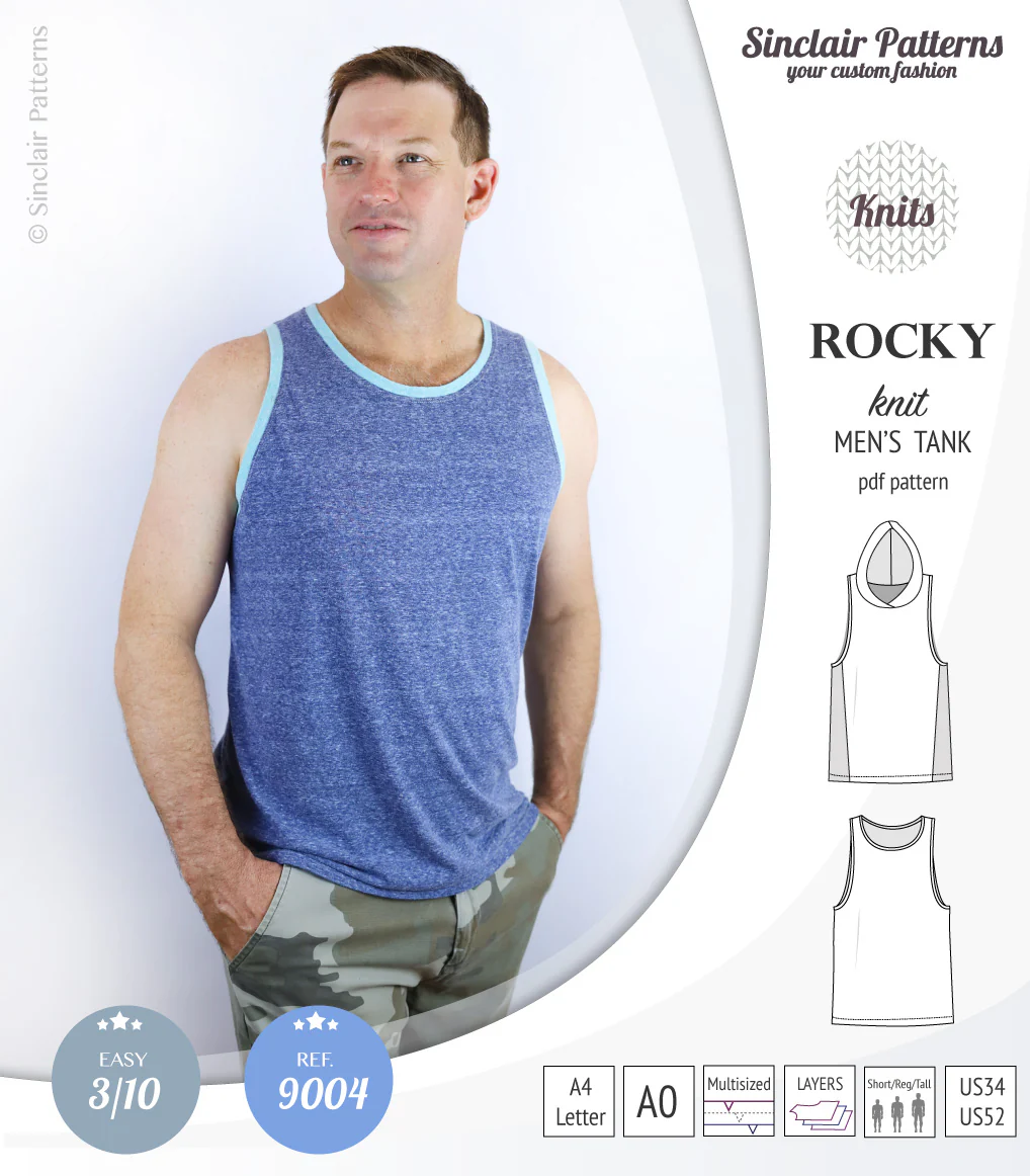 Rocky semi fitted knit tank with optional panels and a hood for men (PDF) - Image 27