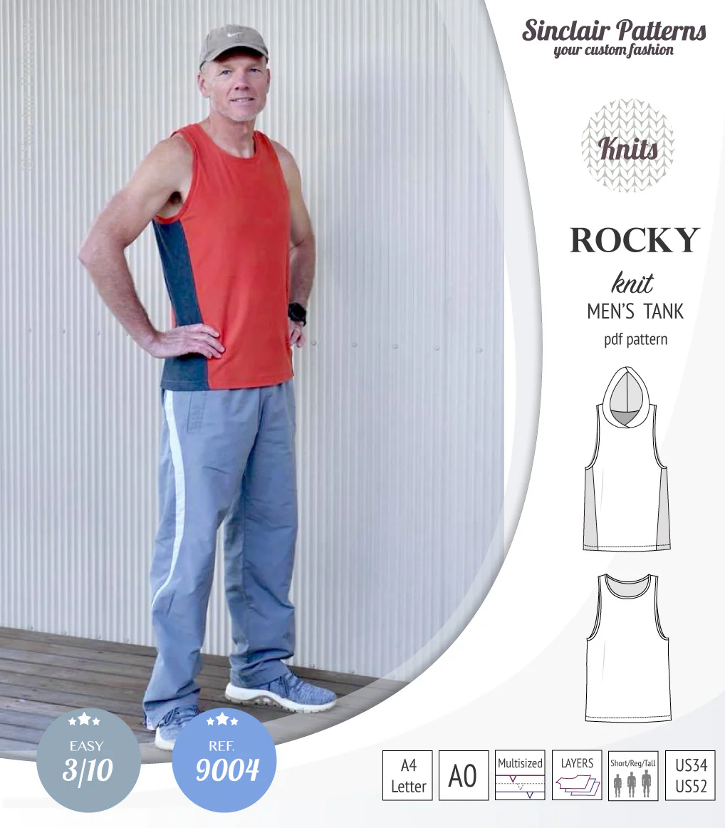 Rocky semi fitted knit tank with optional panels and a hood for men (PDF) - Image 3