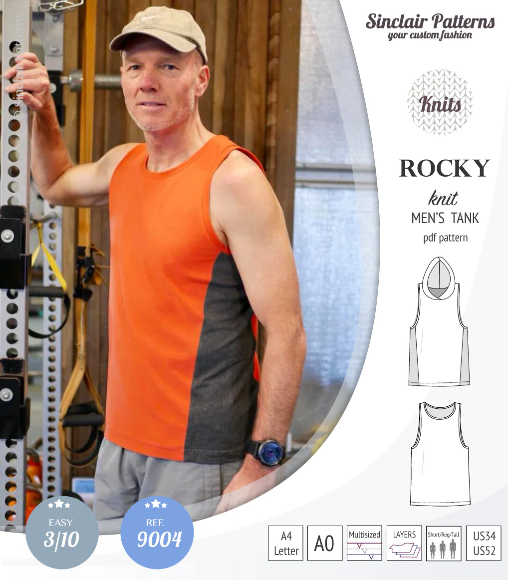 Rocky semi fitted knit tank with optional panels and a hood for men (PDF) - Image 4