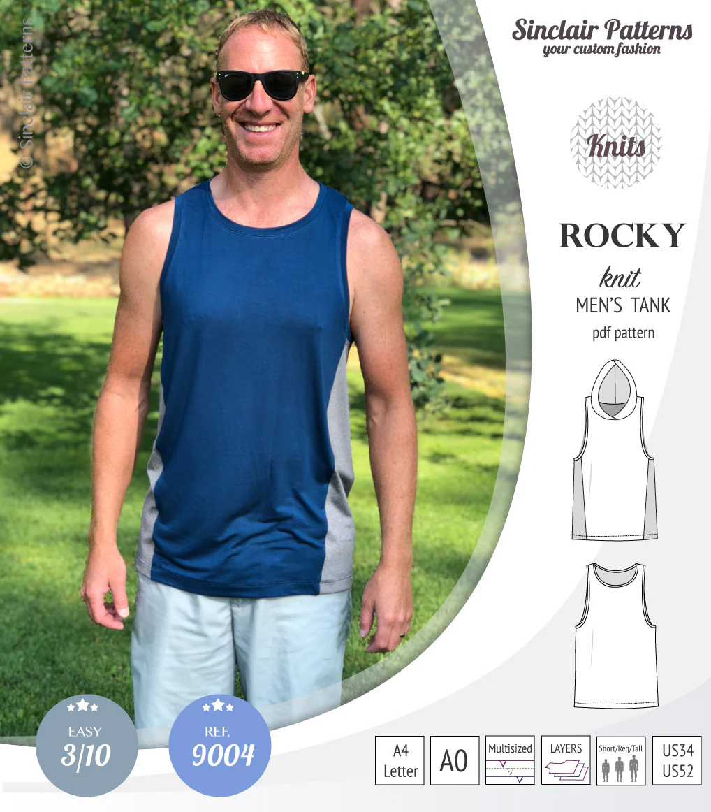 Rocky semi fitted knit tank with optional panels and a hood for men (PDF) - Image 5