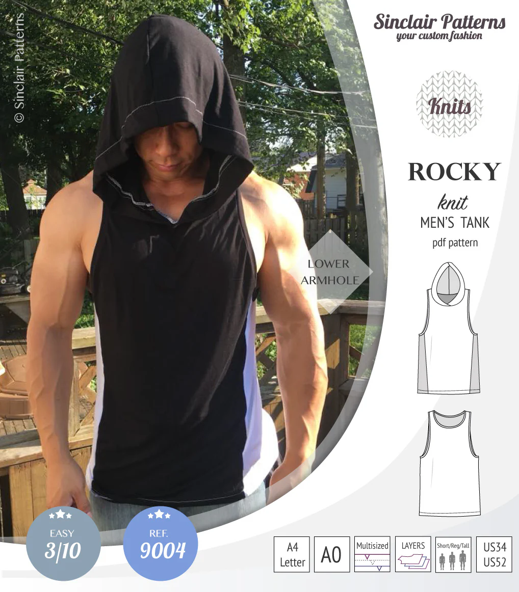 Rocky semi fitted knit tank with optional panels and a hood for men (PDF) - Image 6
