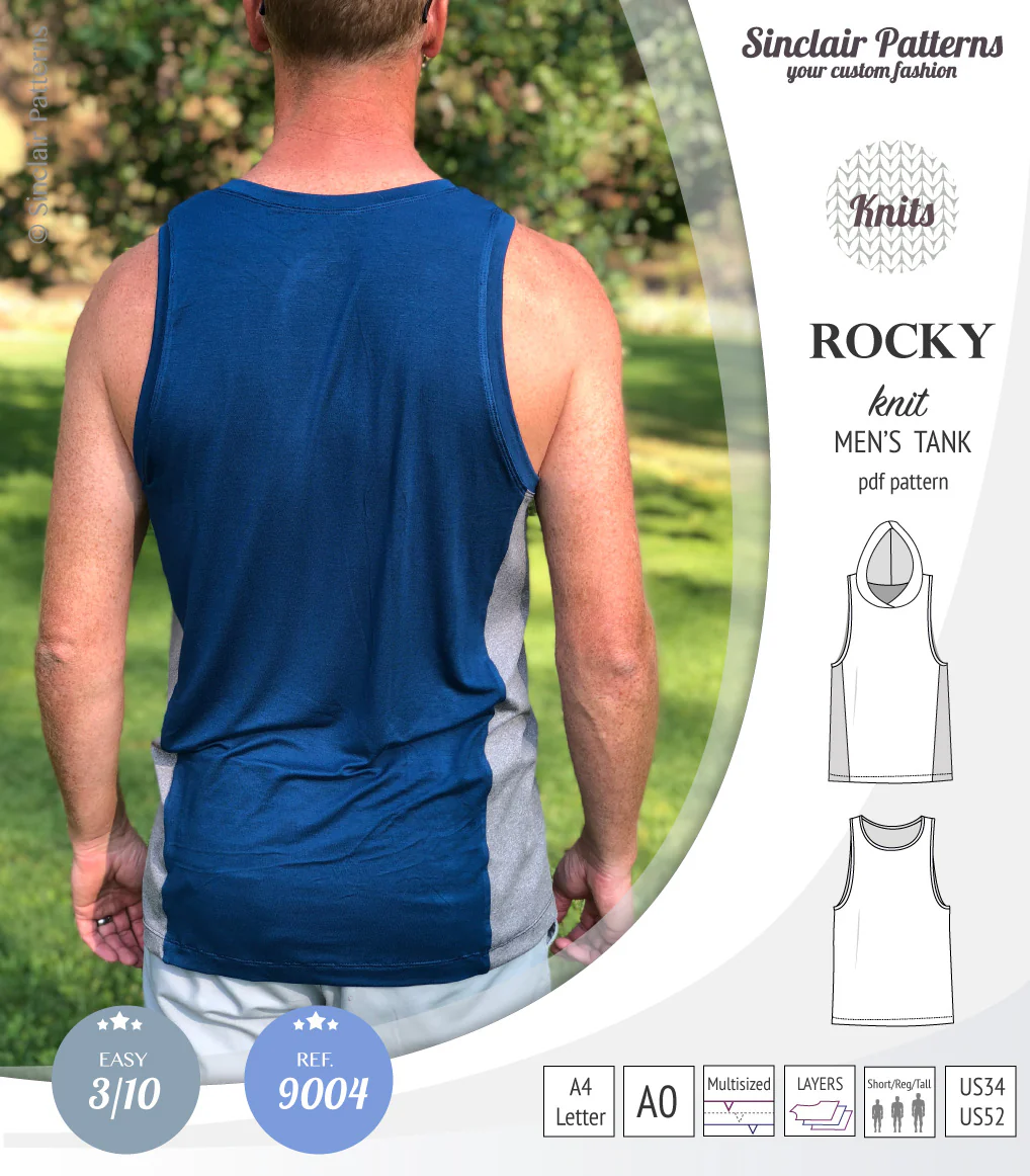 Rocky semi fitted knit tank with optional panels and a hood for men (PDF) - Image 7