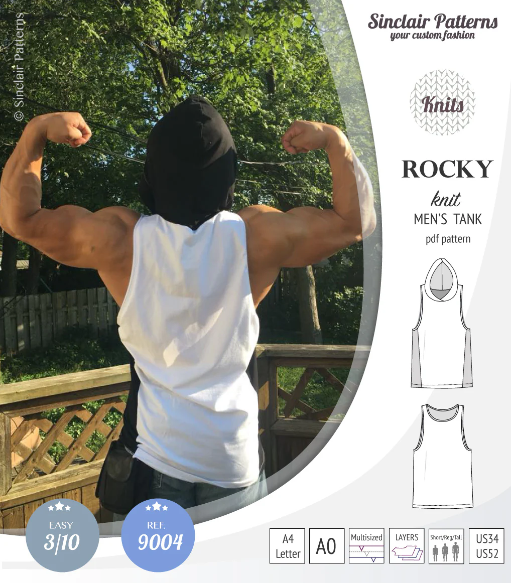 Rocky semi fitted knit tank with optional panels and a hood for men (PDF) - Image 8