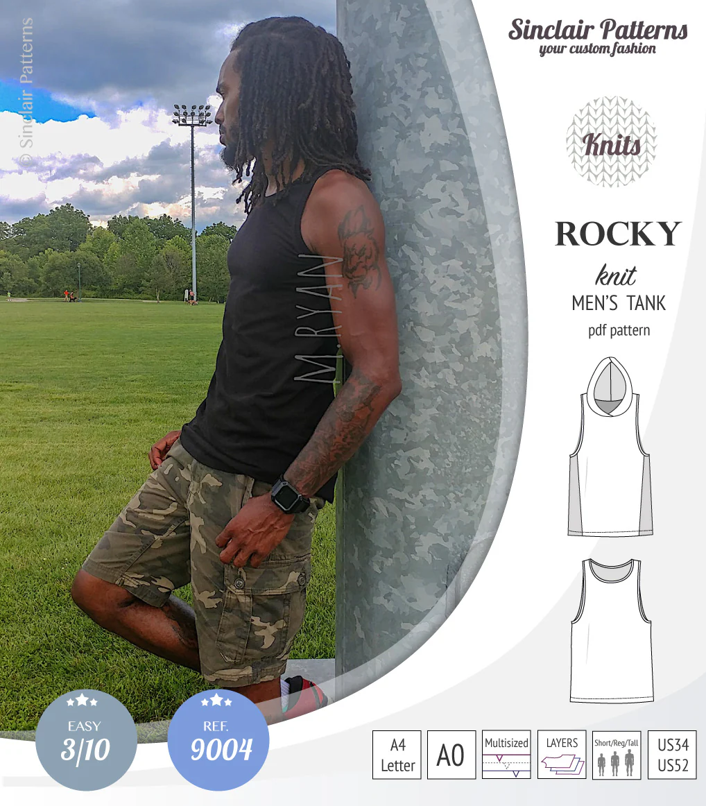 Rocky semi fitted knit tank with optional panels and a hood for men (PDF) - Image 9