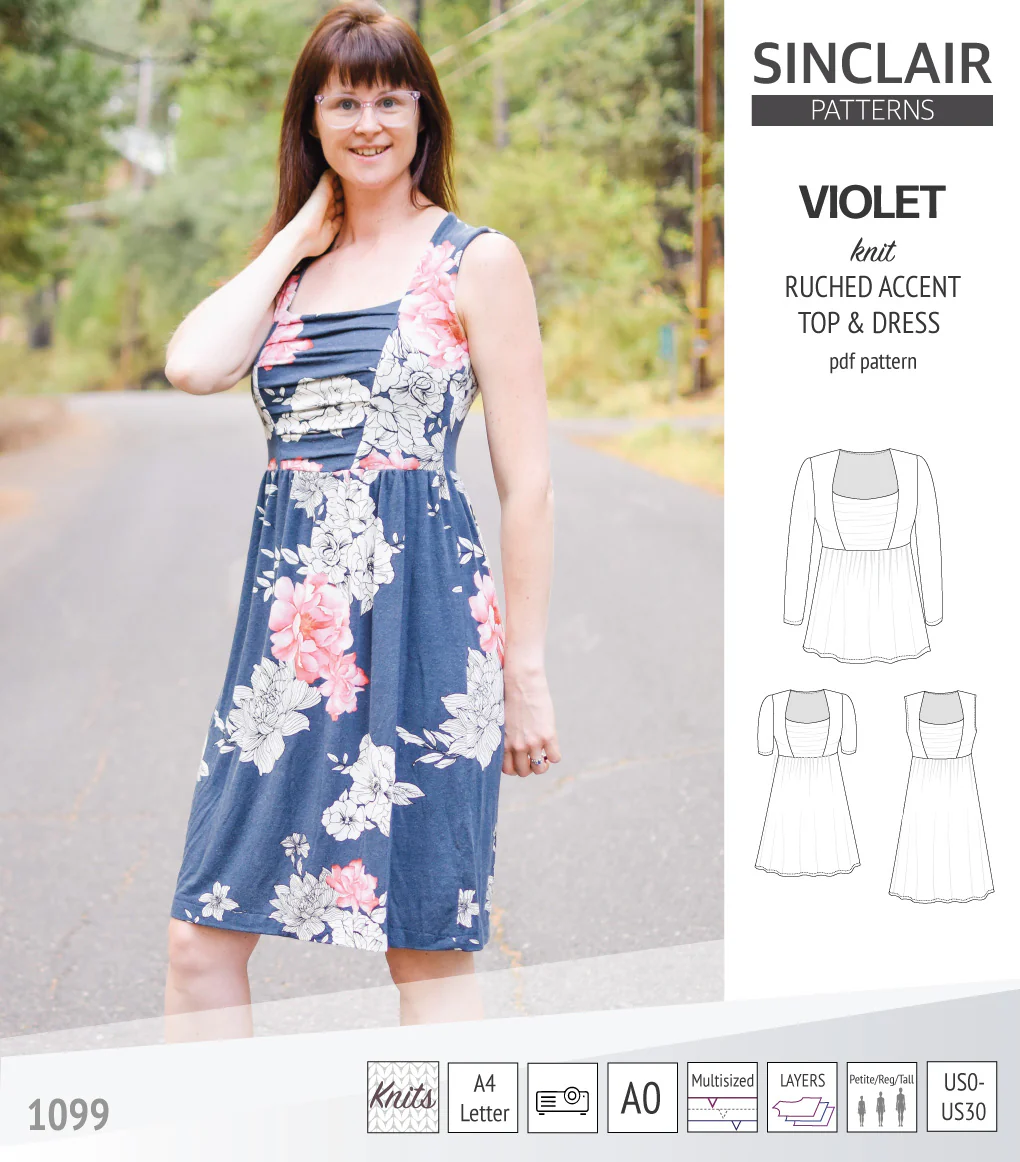 Violet ruched front accent top, tunic and dress for knit fabrics (PDF) - Image 15