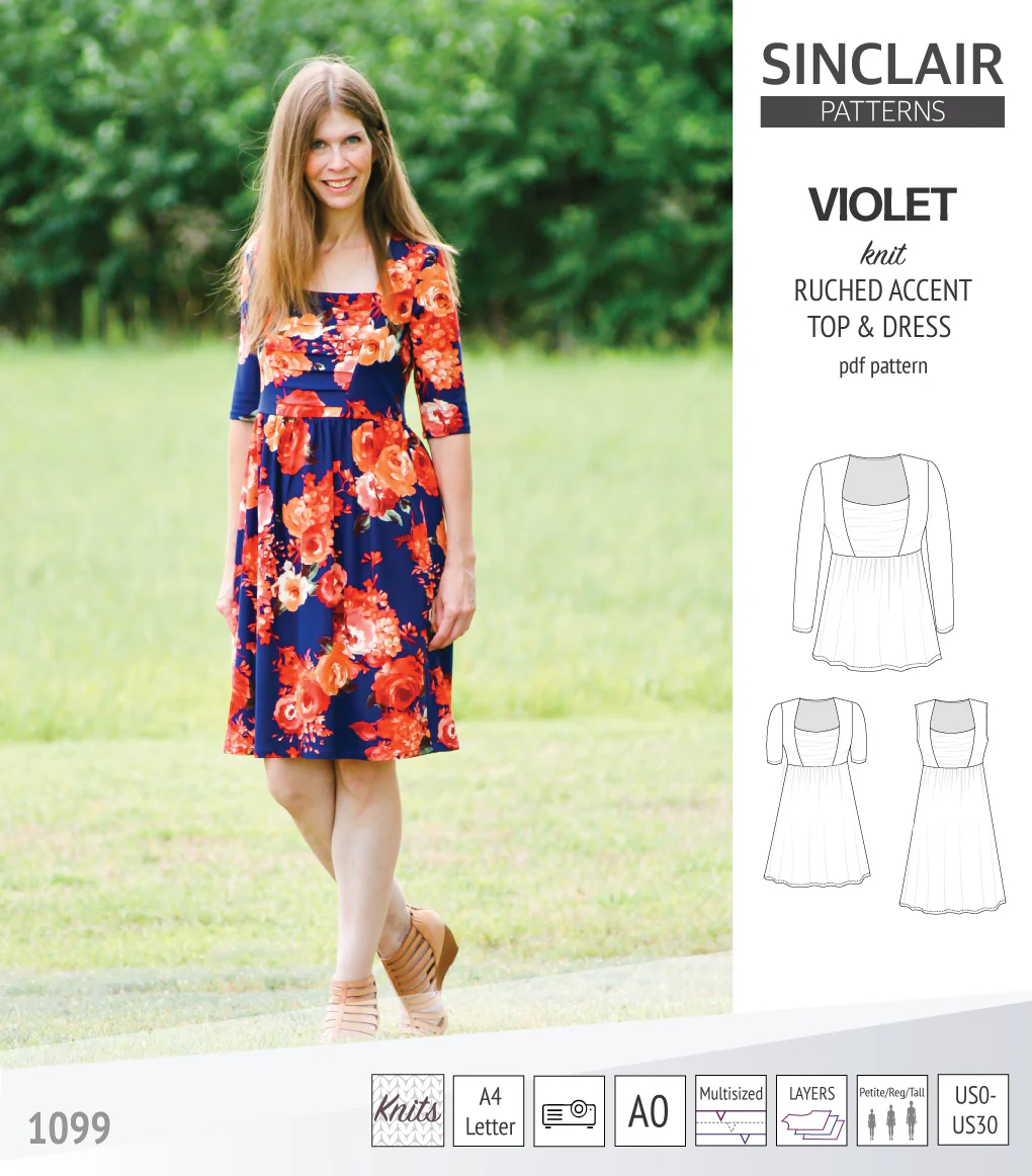 Violet ruched front accent top, tunic and dress for knit fabrics (PDF) - Image 17
