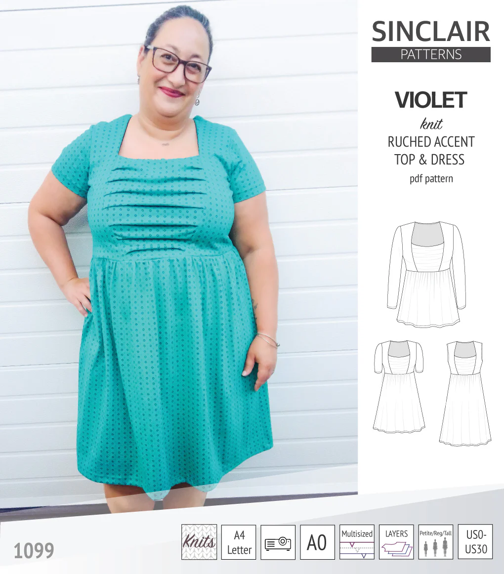 Violet ruched front accent top, tunic and dress for knit fabrics (PDF) - Image 39